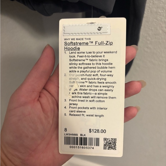 NWT!🍋🍋Lululemon Softstreme Full-Zip Hoodie🍋🍋. Size 8. Color Black. - Picture 13 of 13